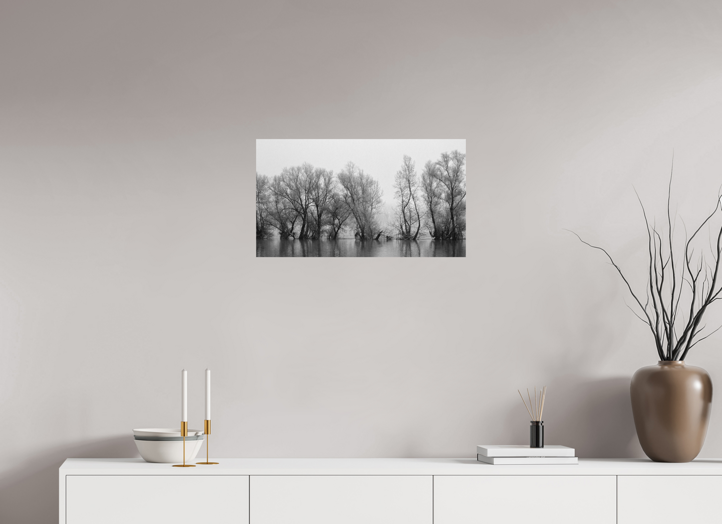 64 x 36 cm, Foto-Druck auf Alu-Dibond (für geschützten Außenbereich) Inselrhein im Winter