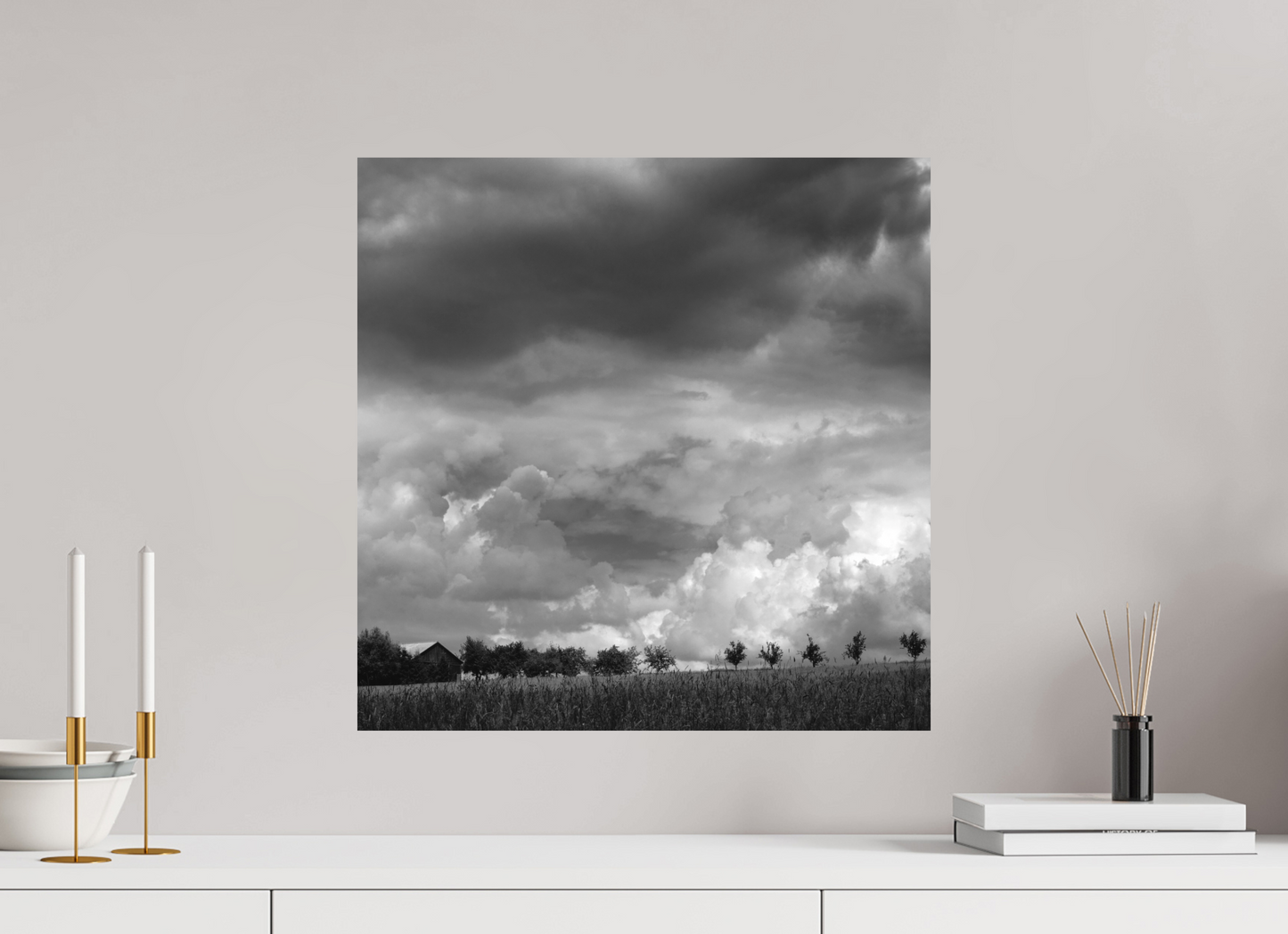 50 x 50 cm, Foto-Druck auf Alu-Dibond (für geschützten Außenbereich) Wolken über dem Brombachsee